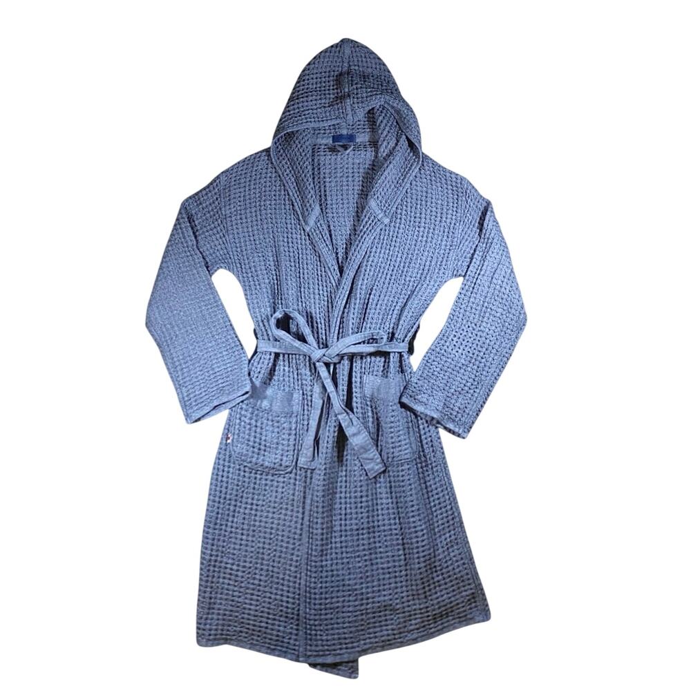 Onsen Waffle Knit Denim Blue Robe - L